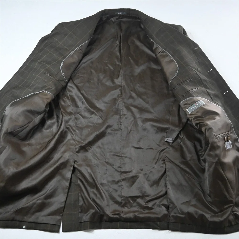 Vanetti 42L 34x30 Brown Windowpane‎ Mens Jacket Pants Suit